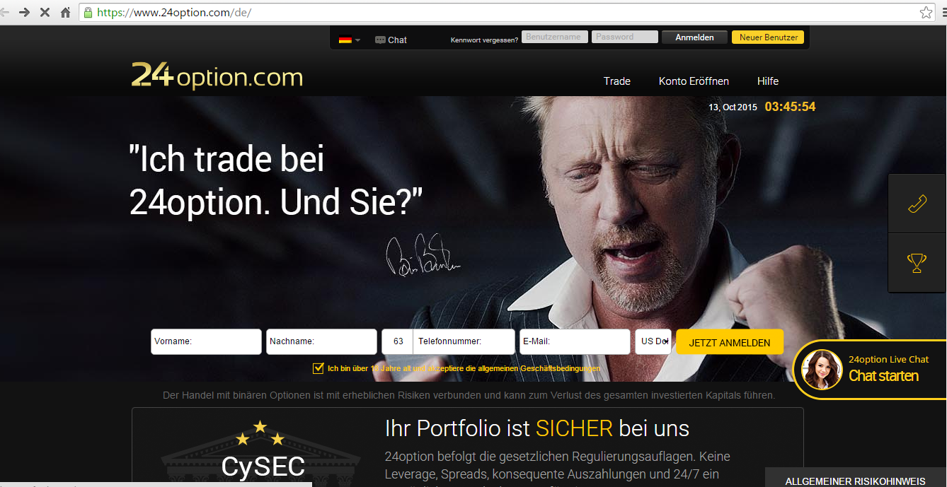 Die deutsche Webseite von 24option