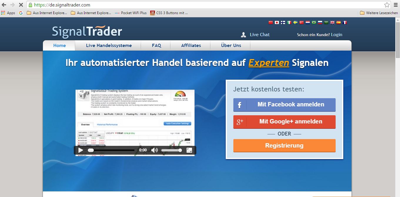 Die deutschsprachige Webseite des Handelssignale-Portals Signal Trader