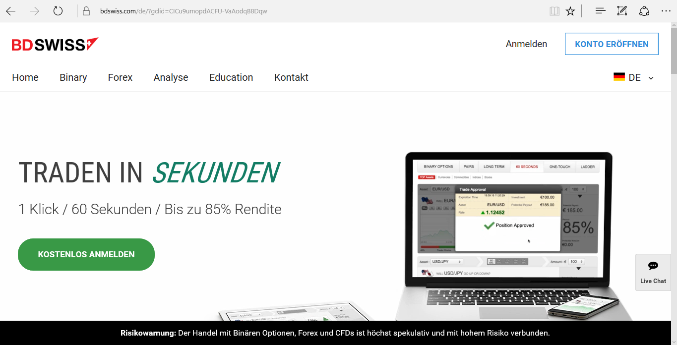 Die deutsche Webseite des zypriotischen Brokers BDSwiss